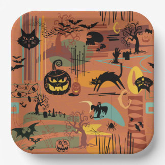 Retro Halloween O'Rama Paper Plate
