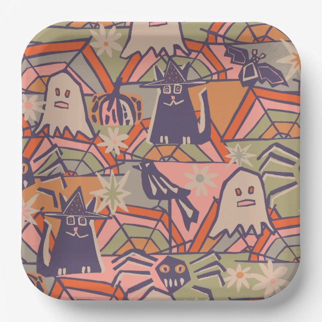Retro Halloween  Paper Plate (Front)