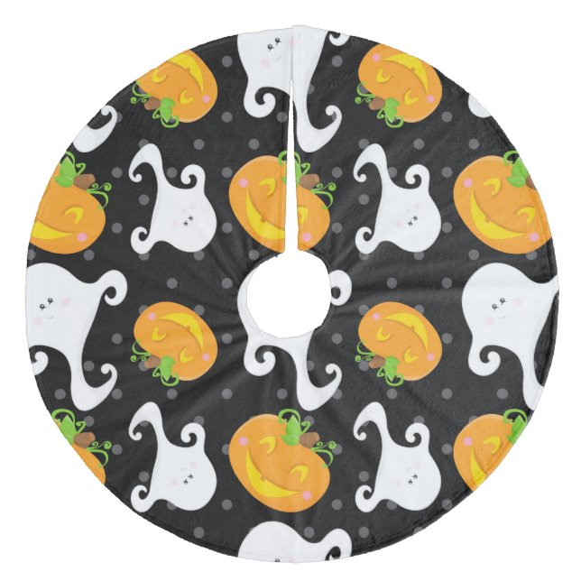 Retro Halloween Party Fleece Tree Skirt (Front)