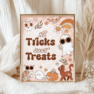 Retro Halloween Party No Tricks Just Treats Sign