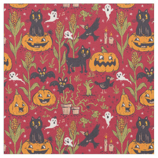 Retro Halloween pattern in vintage cartoon style. Fabric