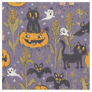 Retro Halloween pattern in vintage cartoon style. Fabric