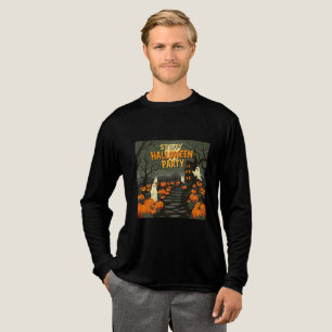 Retro Halloween Poster – 1950s Pumpkin & Ghosts Tri-Blend Shirt