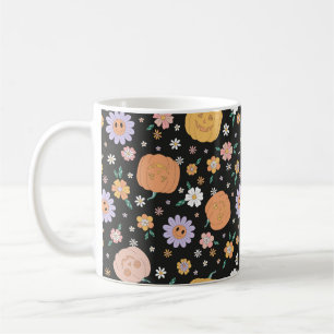 Retro Halloween Pumpkins and Flowers Pattern Coffee Mug