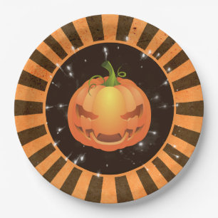 Retro Halloween Rays, Jack o'lantern Paper Plate