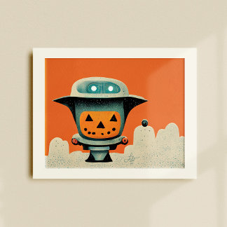 Retro Halloween Robot 001 • Cute Kids Art Poster