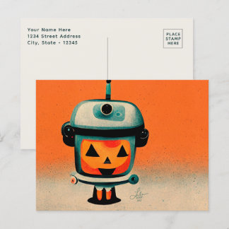 Retro Halloween Robot 002 • Cute Custom Kids Art Postcard