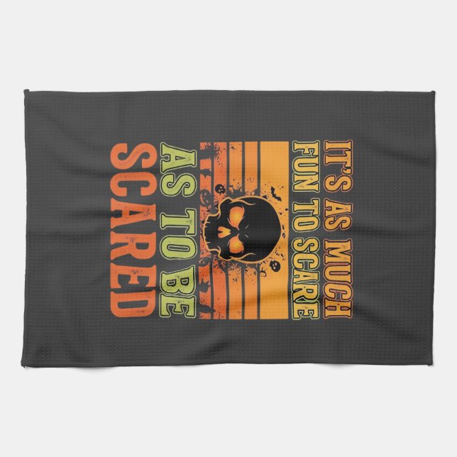 Retro Halloween Scare Skull Design_1 Tea Towel (Horizontal)