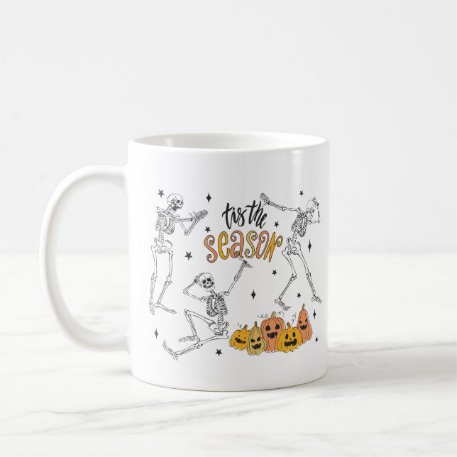 Retro Halloween Shirt, Funny Halloween Skull Coffee Mug (Left)