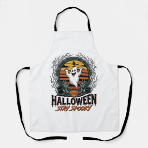 Retro Halloween Shirt with Engraved Ghost Moon Des Apron