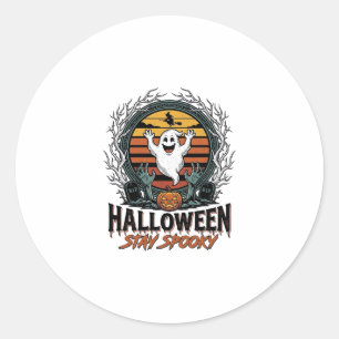 Retro Halloween Shirt with Engraved Ghost Moon Des Classic Round Sticker