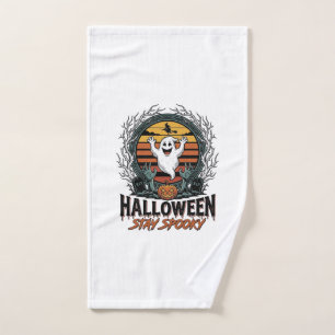 Retro Halloween Shirt with Engraved Ghost Moon Des Hand Towel