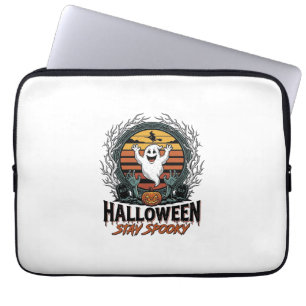 Retro Halloween Shirt with Engraved Ghost Moon Des Laptop Sleeve