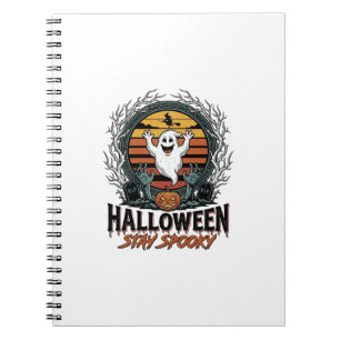 Retro Halloween Shirt with Engraved Ghost Moon Des Notebook