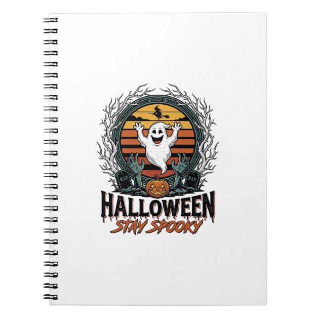 Retro Halloween Shirt with Engraved Ghost Moon Des Notebook (Front)