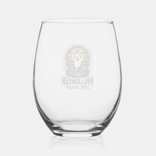 Retro Halloween Shirt with Engraved Ghost Moon Des Stemless Wine Glass