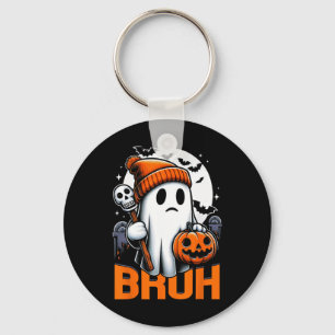 Retro Halloween Shirts For Men Women Bruh Ghost Ha Key Ring