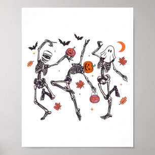 Retro Halloween Skeleton Dancing Pumpkin Gift Men  Poster