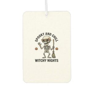 Retro Halloween Skeleton Engraving Witchy Broom Sh Car Air Freshener