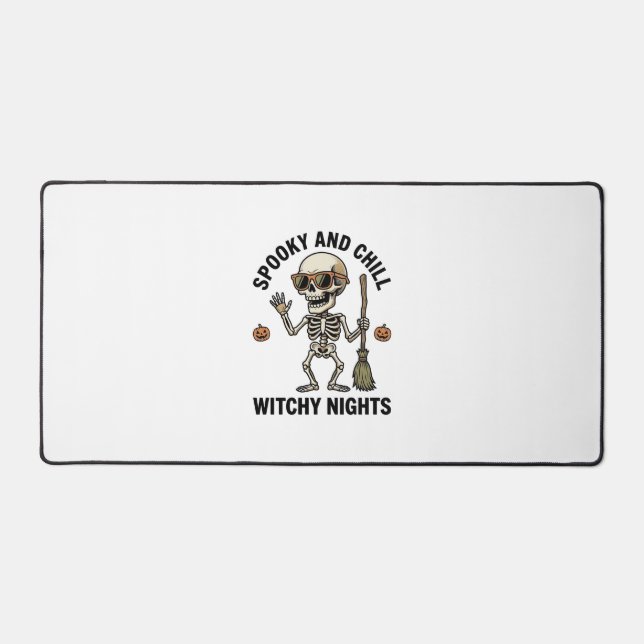 Retro Halloween Skeleton Engraving Witchy Broom Sh Desk Mat (Front)