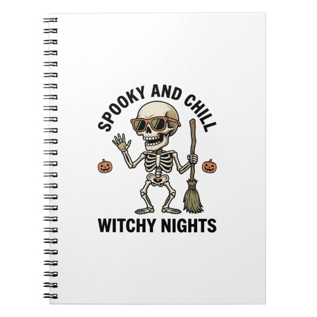 Retro Halloween Skeleton Engraving Witchy Broom Sh Notebook (Front)