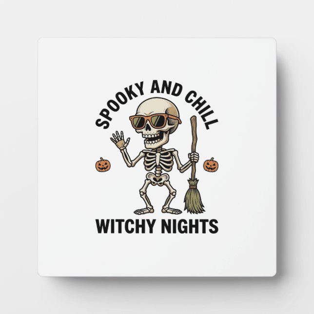 Retro Halloween Skeleton Engraving Witchy Broom Sh Plaque (Front)