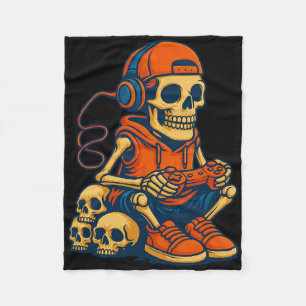 Retro Halloween Skeleton Gamer Video Gaming Boys M Fleece Blanket
