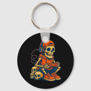 Retro Halloween Skeleton Gamer Video Gaming Boys M Key Ring