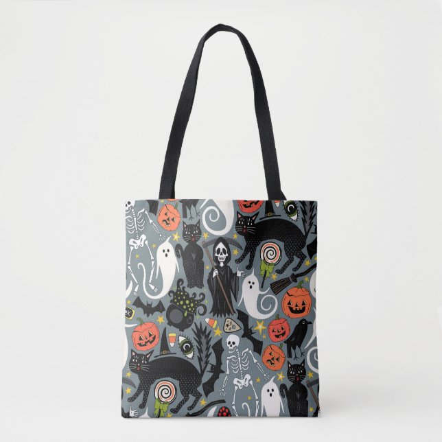 retro halloween slate tote bag (Front)
