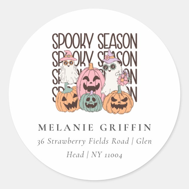 Retro Halloween Spooky Season Ghost Address Labels (Front)