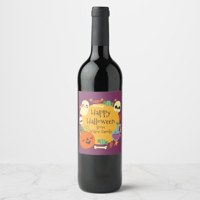 Retro Halloween Spooky  Wine Label (Front)