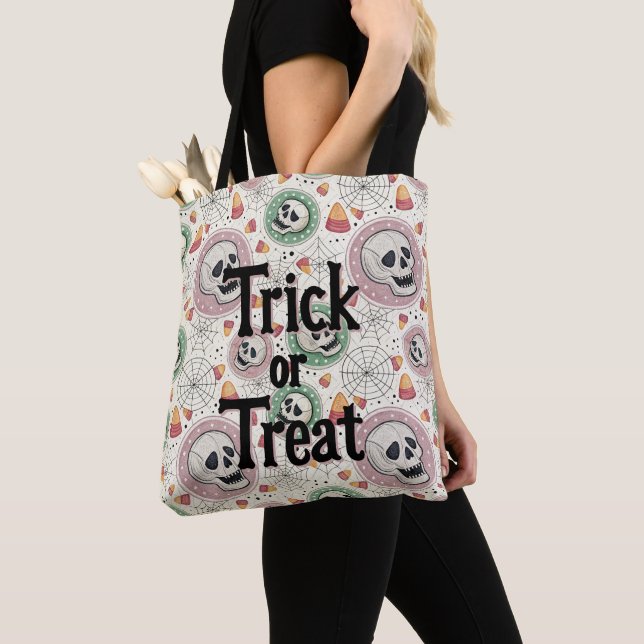 Retro Halloween Trick or Treat Candy Tote Bag (Close Up)