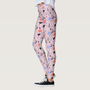 Retro Halloween Vintage Themed Doodles  Pink  Leggings