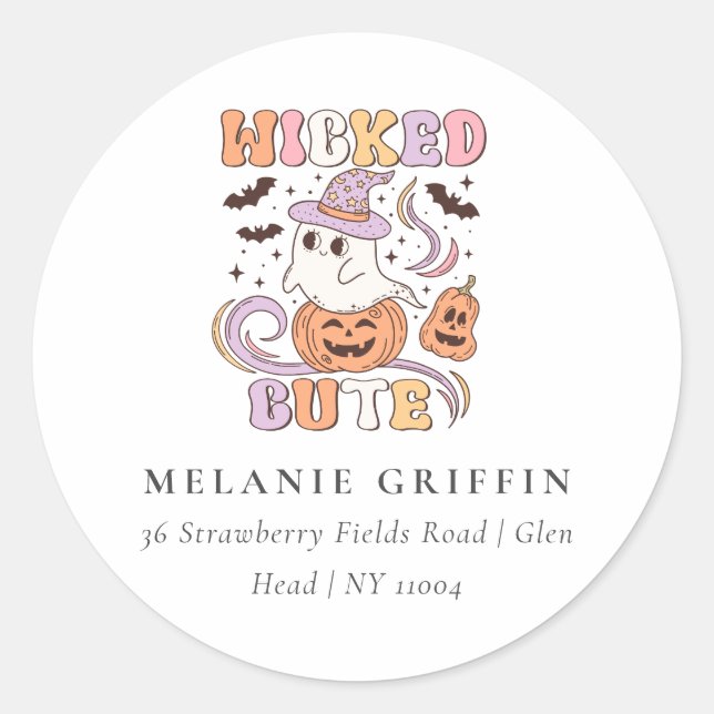 Retro Halloween Wicked Cute Ghost Address Labels (Front)
