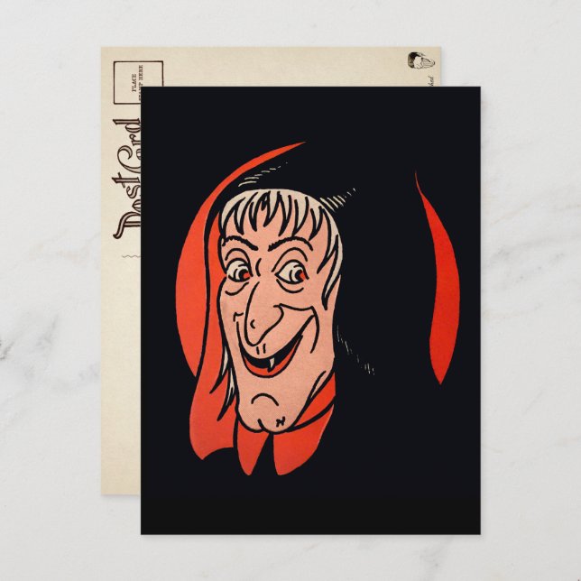 Retro Halloween Witch Face Postcard (Front/Back)