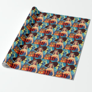 Retro halloween Witch Pin-up Wrapping Paper