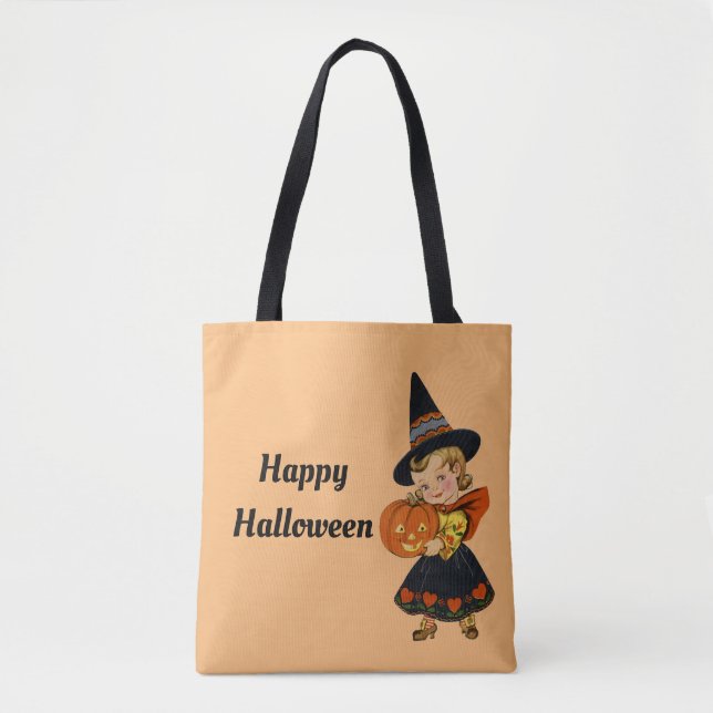 Retro Halloween Witch Tote Bag (Front)