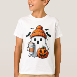Retro Halloween Women Shirt Cute Ghost Drink Pumpk