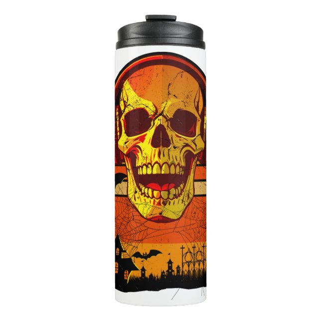 Retro Hallowen Skull Sticker Thermal Tumbler (Front)