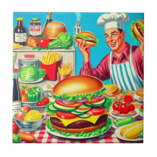 Retro Hamburger Comic Illustration Tile