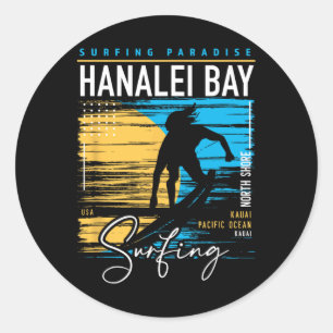 Retro Hanalei Y Kauai North Shore Surfing Surf Haw Classic Round Sticker
