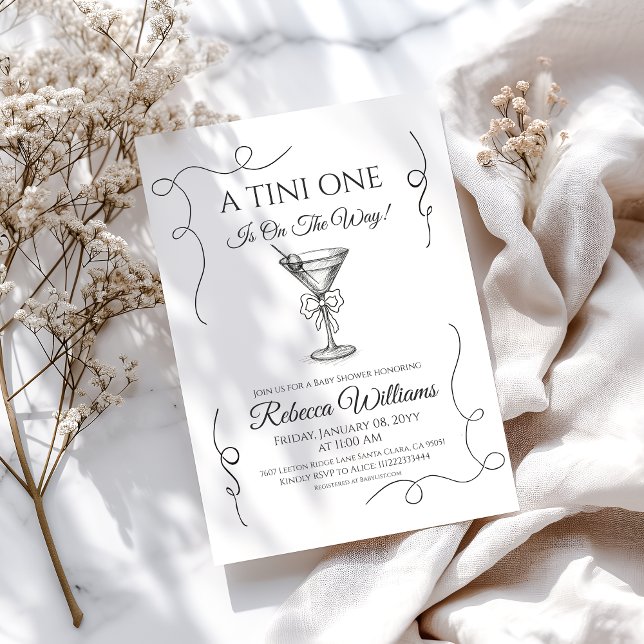 Retro Hand Drawn A Tini One Martini Baby Shower Invitation (Creator Uploaded)
