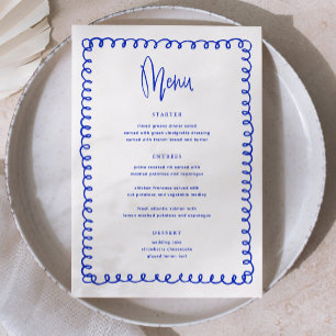 Retro Hand Drawn Blue French Wedding Menu