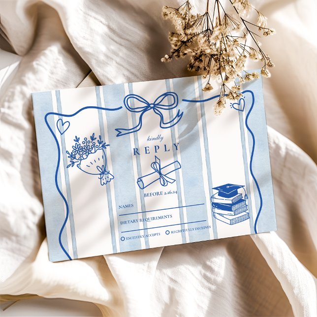 Retro Hand Drawn Blue Graduation RSVP Card (Creator Uploaded)