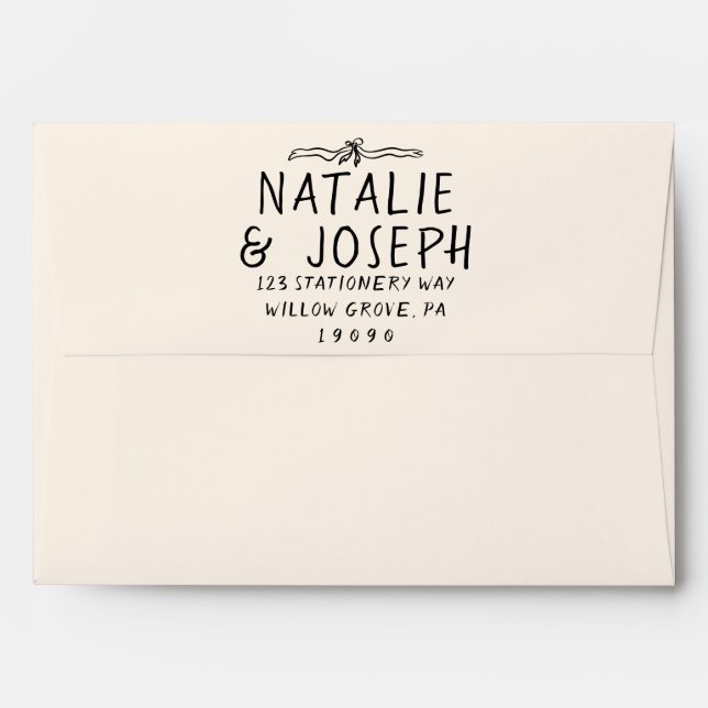 Retro Hand Drawn Bold Bow Trendy Quirky Wedding Envelope (Back (Top Flap))