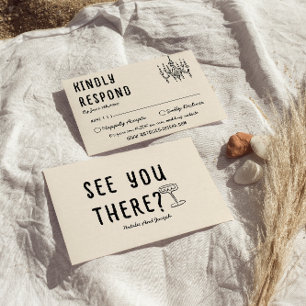 Retro Hand Drawn Bold Quirky Modern Wedding RSVP Card