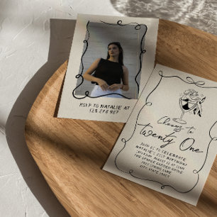 Retro Hand Drawn Bow 21st Photo Birthday Party Invitation
