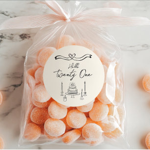 Retro Hand Drawn Cake Candles Fun 21st Birthday Classic Round Sticker