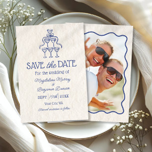 Retro Hand Drawn Champagne Tower Photo Wedding Save The Date