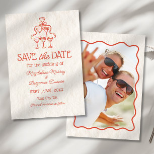 Retro Hand Drawn Champagne Tower Photo Wedding Save The Date
